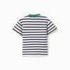 Striped cotton T-shirt with print for baby boys, white/blue/green