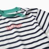Striped cotton T-shirt with print for baby boys, white/blue/green