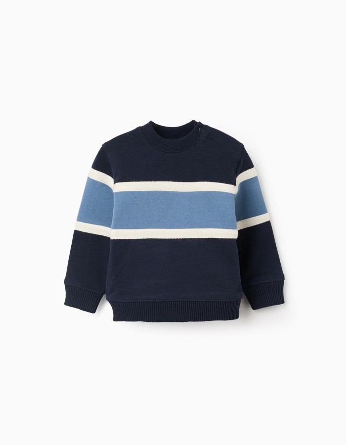 Cotton sweatshirt with colour block for baby boys, blue/white
