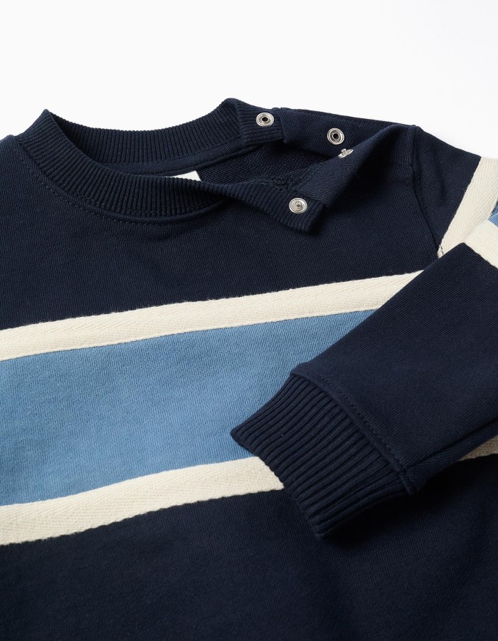 Cotton sweatshirt with colour block for baby boys, blue/white