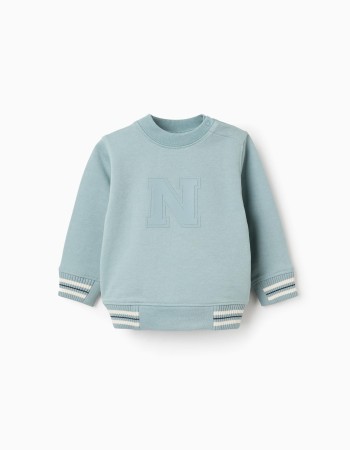 Cotton sweatshirt with embossed N for baby boys, light green