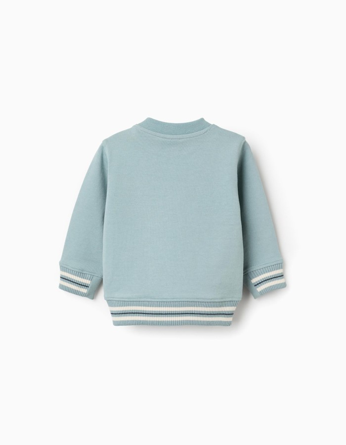 Cotton sweatshirt with embossed N for baby boys, light green