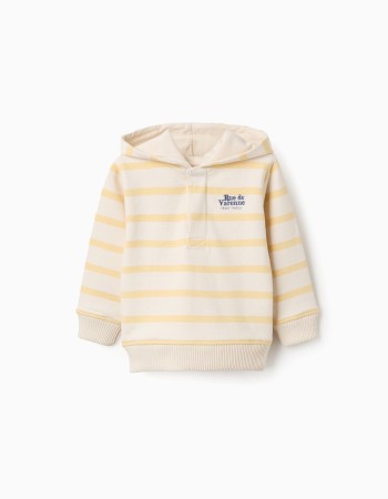 Cotton hooded sweatshirt with stripes for baby boys, beige/yellow