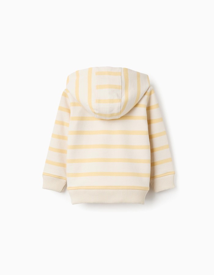 Cotton hooded sweatshirt with stripes for baby boys, beige/yellow