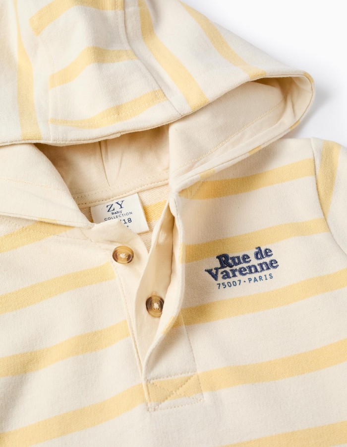 Cotton hooded sweatshirt with stripes for baby boys, beige/yellow