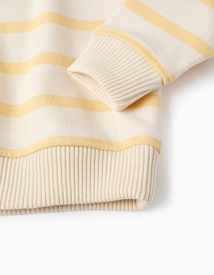 Cotton hooded sweatshirt with stripes for baby boys, beige/yellow