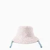 Reversible cotton hat with floral motif for baby girls, blue/white