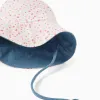Reversible cotton hat with floral motif for baby girls, blue/white