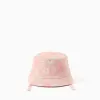 Bucket hat with flowers and side straps for baby girls, pink