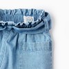 Denim shorts with paperbag waist and belt for baby girls, blue