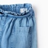 Denim trousers with paperbag waist and belt for baby girls, blue