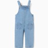 Wide leg denim dungarees with pockets for baby girls, light blue