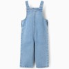 Wide leg denim dungarees with pockets for baby girls, light blue