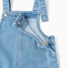 Wide leg denim dungarees with pockets for baby girls, light blue