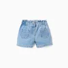 Denim shorts with front pockets for baby girls, light blue