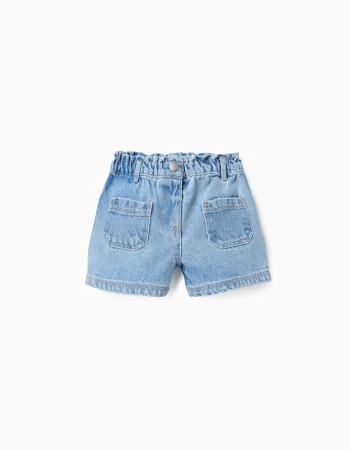 Denim shorts with front pockets for baby girls, light blue