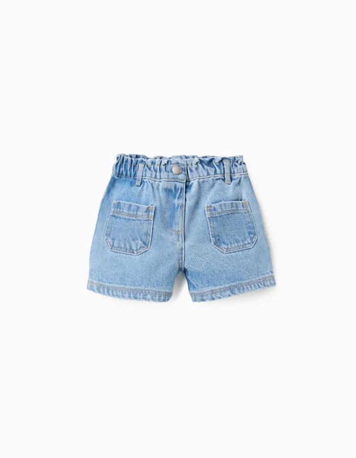 Denim shorts with front pockets for baby girls, light blue