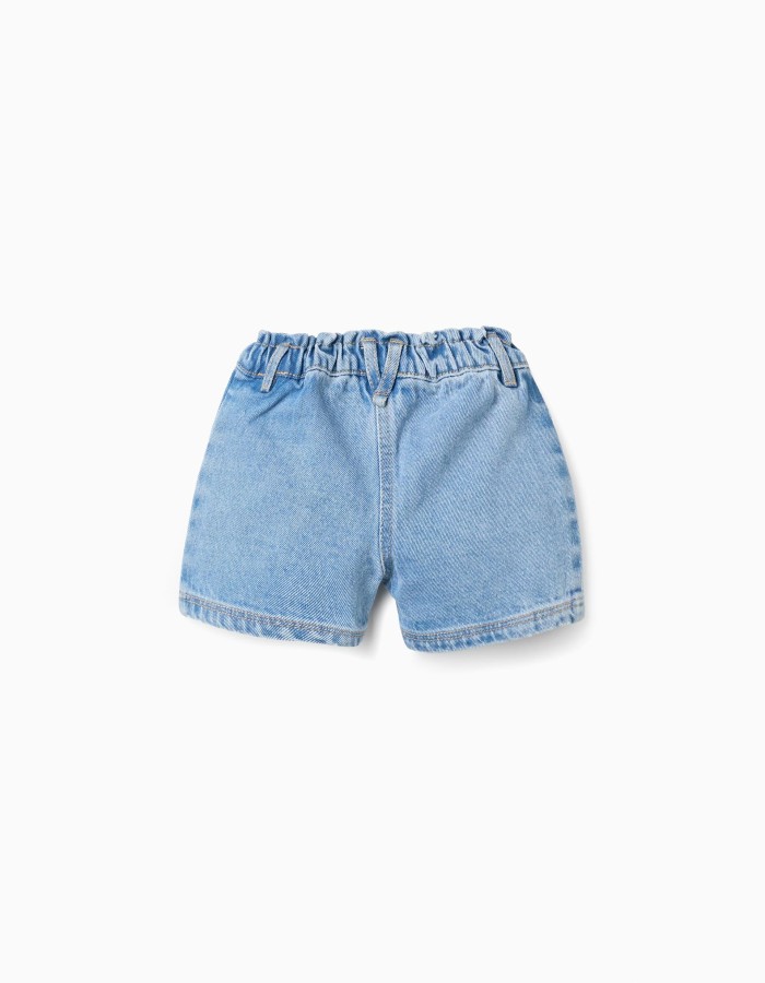 Denim shorts with front pockets for baby girls, light blue
