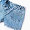 Denim shorts with front pockets for baby girls, light blue