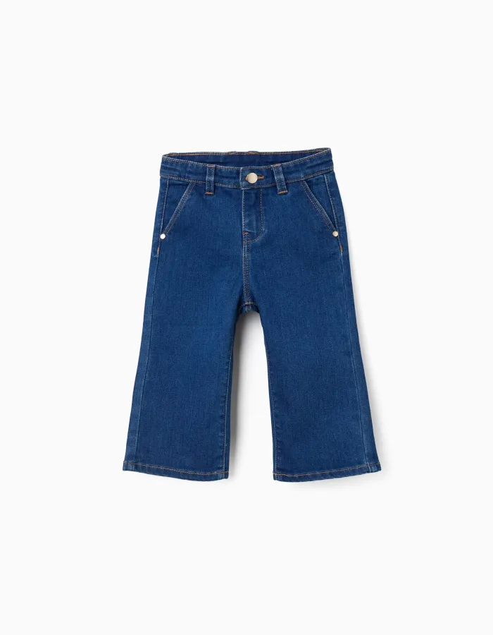 Wide leg denim trousers for baby girls, blue
