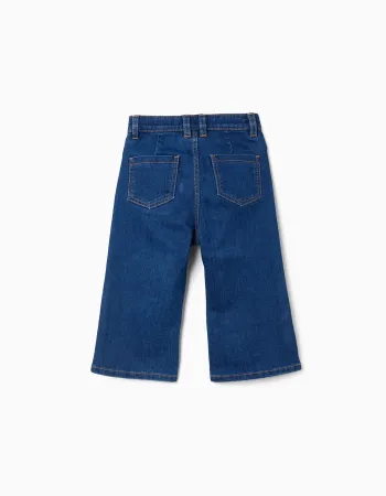 Wide leg denim trousers for baby girls, blue