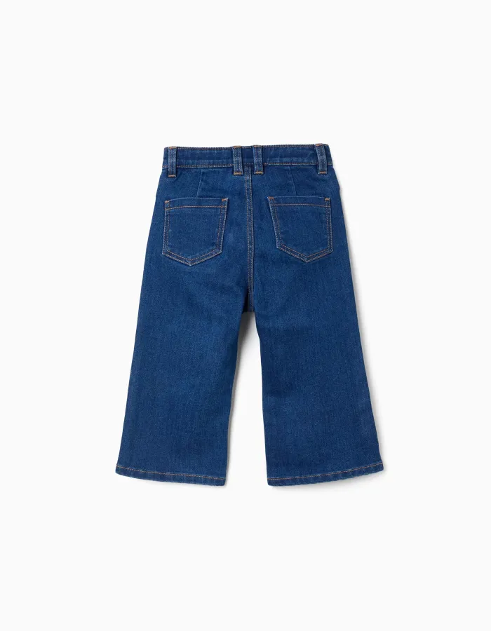 Wide leg denim trousers for baby girls, blue