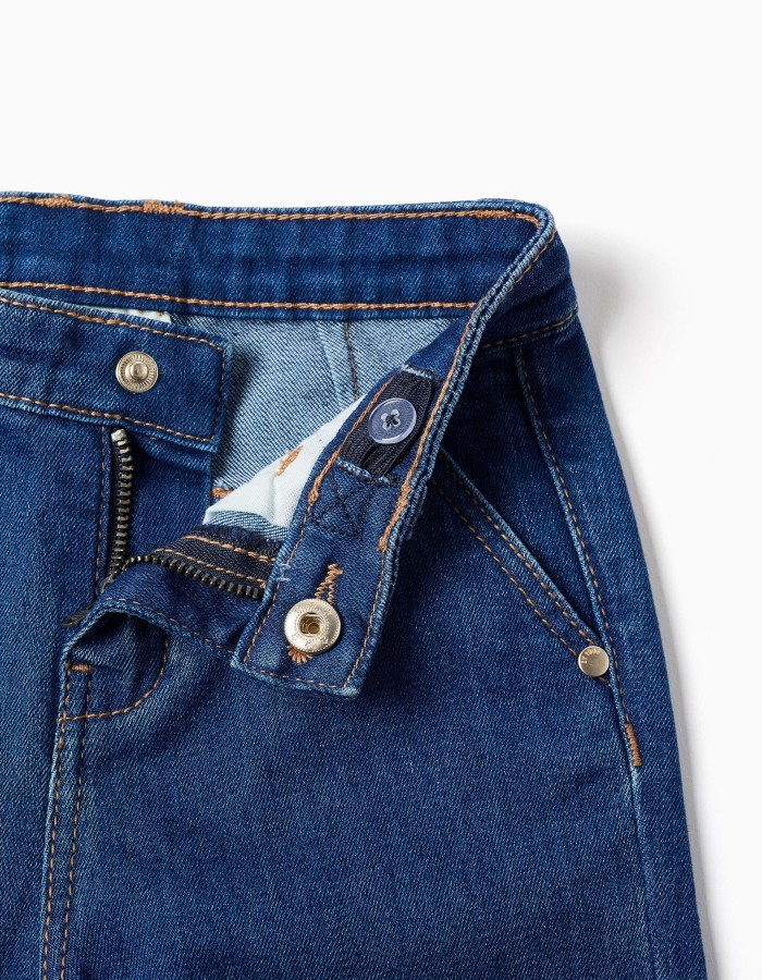 Wide leg denim trousers for baby girls, blue