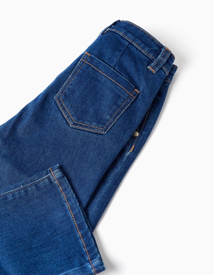 Wide leg denim trousers for baby girls, blue