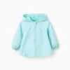 Hooded windbreaker with lining for baby girls, turquoise blue