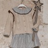 Knitted jacket with crochet and ruffles B&S for baby girls, beige