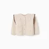 Knitted jacket with crochet and ruffles B&S for baby girls, beige