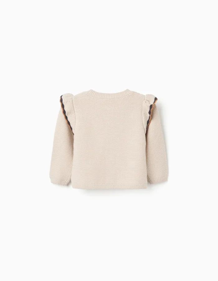 Knitted jacket with crochet and ruffles B&S for baby girls, beige