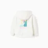 Cotton hooded jacket with floral prints for baby girls, white