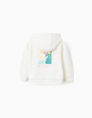 Cotton hooded jacket with floral prints for baby girls, white