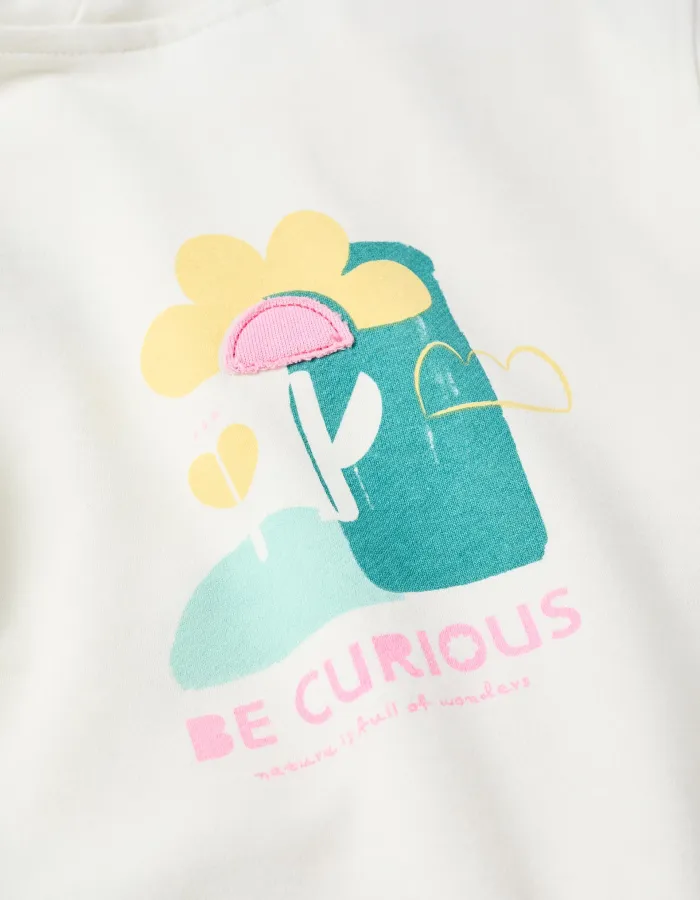 Cotton hooded jacket with floral prints for baby girls, white