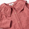 Openwork cotton knit jacket with ruffle collar for baby girls, pink
