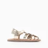 Leather fisherman sandals with crossed straps for baby girls, golden