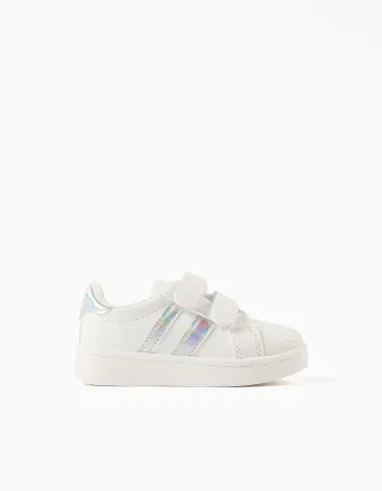 Touch-Fastening Trainers for Baby Girls, White/Iridescent