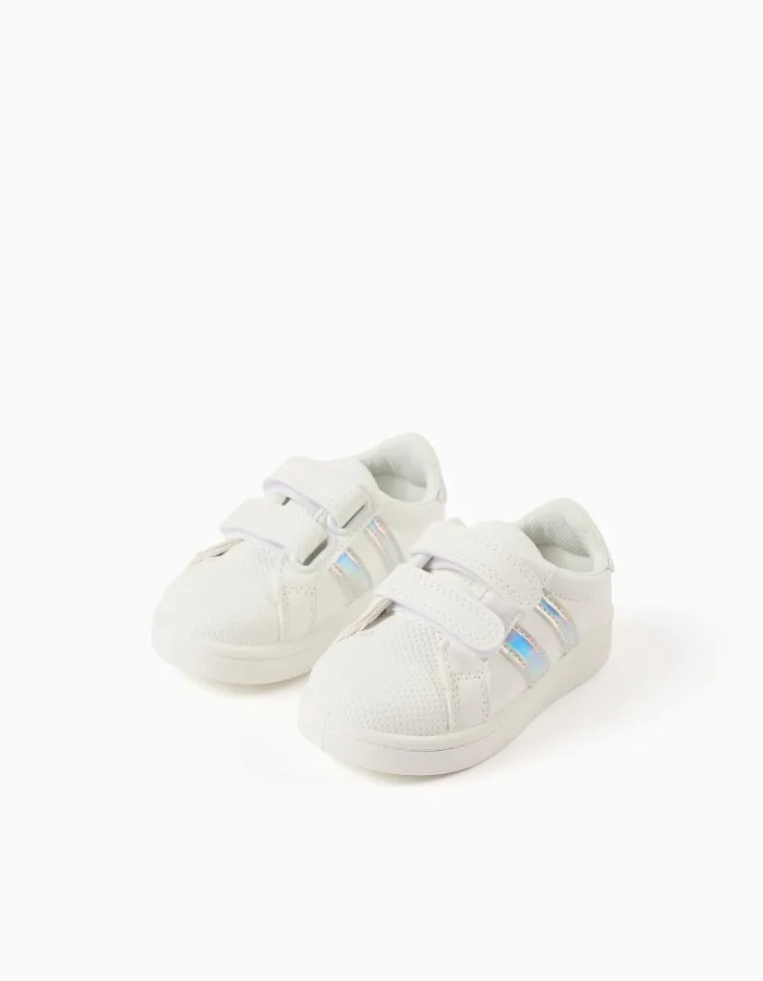 Touch-Fastening Trainers for Baby Girls, White/Iridescent