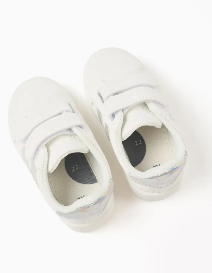 Touch-Fastening Trainers for Baby Girls, White/Iridescent