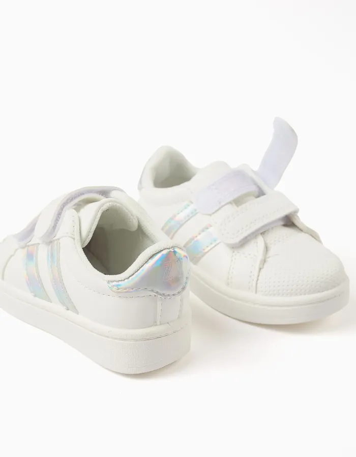 Touch-Fastening Trainers for Baby Girls, White/Iridescent