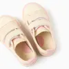 Canvas trainers with embroidered floral motif for baby girls, light beige