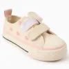 Canvas trainers with embroidered floral motif for baby girls, light beige