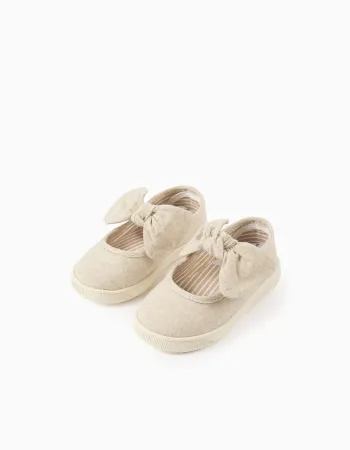 Canvas shoes with flexible sole for baby girls, beige