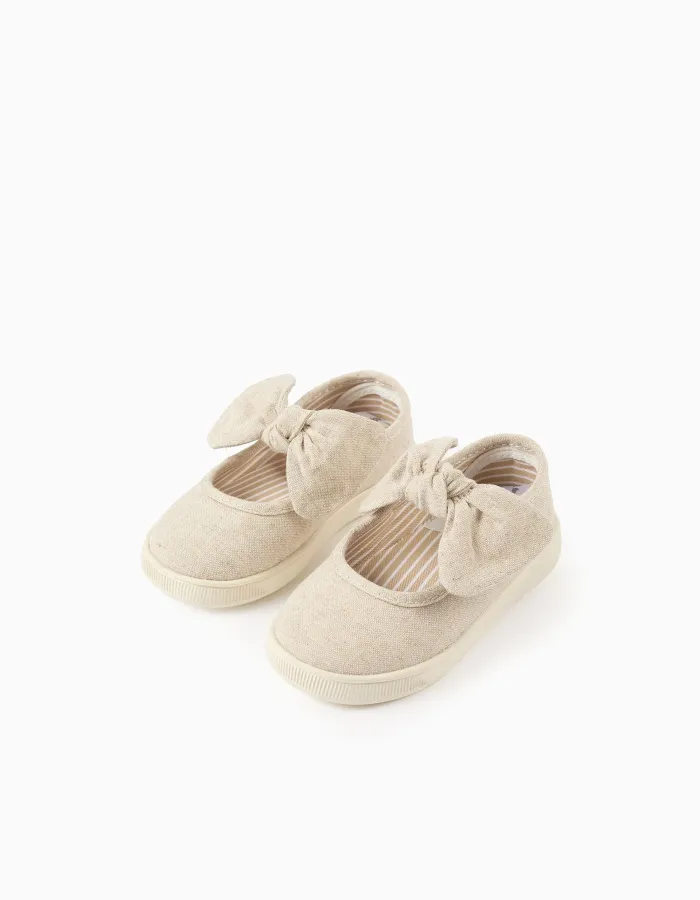 Canvas shoes with flexible sole for baby girls, beige