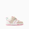 Dual-fabric trainers with decorative flowers for baby girls, multicolour