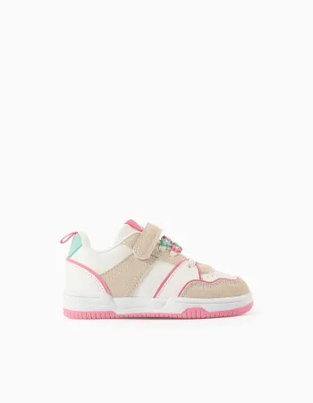 Dual-fabric trainers with decorative flowers for baby girls, multicolour