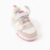 Dual-fabric trainers with decorative flowers for baby girls, multicolour