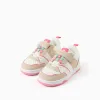 Dual-fabric trainers with decorative flowers for baby girls, multicolour