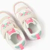 Dual-fabric trainers with decorative flowers for baby girls, multicolour